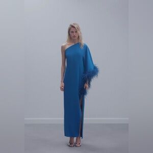 Asymmetric feather satin dress